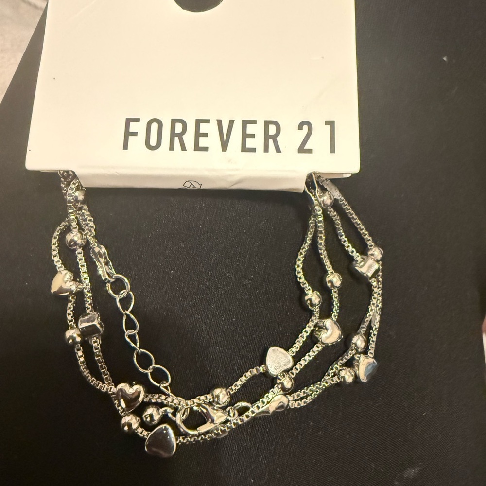 Forever 21 Silver Multi-Chain Heart Bracelet